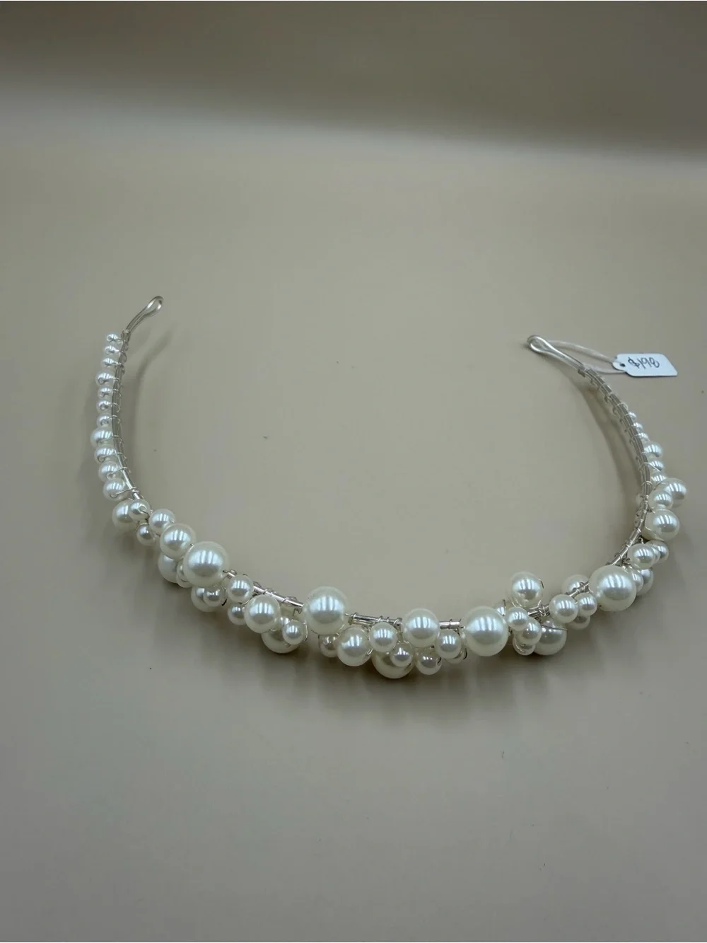 Bridal Pearl Headband Wedding Hair Accessory Ivory Faux Pearl Silver Tone NEW